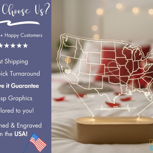 Custom LED Map Light • Personalized Valentine’s Gift • Long Distance Gift - Picture 4 of 8
